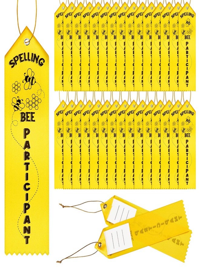 Glenmal Spelling Bee Participant Award Ribbons with Card and String Yellow Participation Ribbon Spelling Bee Medal Ribbons Participant Prize for Kids Competition, 2 x 8 Inch(100 Pcs) - Image 1